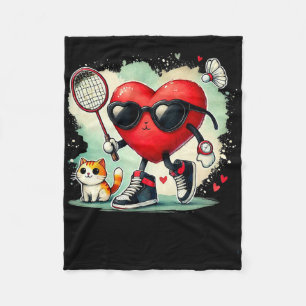 Valentines Day Badminton Lover Heart Shuttle Cat L Fleece Blanket