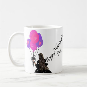 Valentines Day Balloon Chic Girl Illustration   Coffee Mug