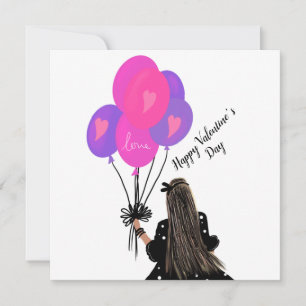 Valentines Day Balloon Chic Girl Illustration Pink