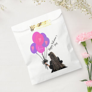 Valentines Day Balloon Chic Girl Illustration Pink Favour Bags