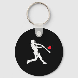 Valentines Day Baseball Batter Silhouette Heart Me Key Ring