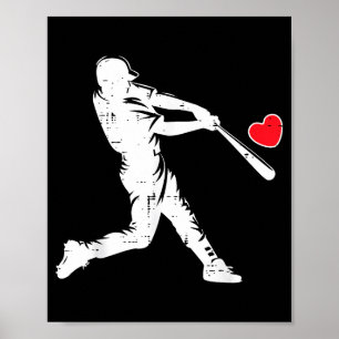 Valentines Day Baseball Batter Silhouette Heart Me Poster