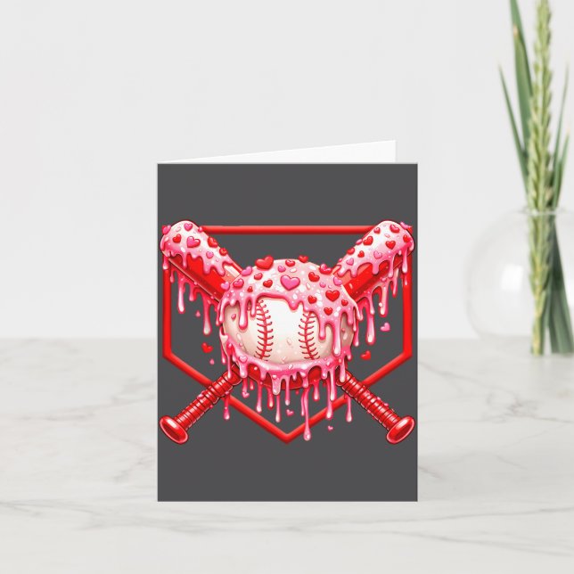 Valentines Day Baseball Boys Ice Cream Drip Heart  Card (Front)