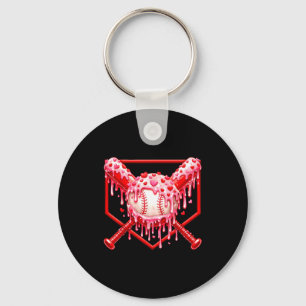 Valentines Day Baseball Boys Ice Cream Drip Heart  Key Ring
