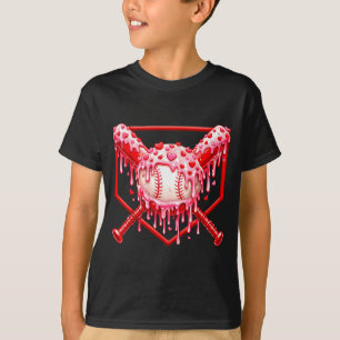 Valentines Day Baseball Boys Ice Cream Drip Heart  T-Shirt