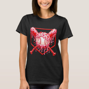 Valentines Day Baseball Boys Ice Cream Drip Heart T-Shirt