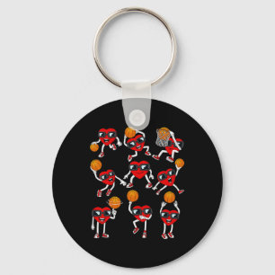 Valentines Day Basketball Heart Dunking Dribbling Key Ring