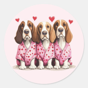 Valentines Day Basset Hound Dogs Classic Round Sticker