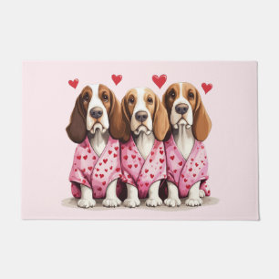 Valentines Day Basset Hound Dogs Doormat