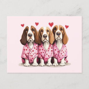 Valentines Day Basset Hound Dogs Holiday Postcard