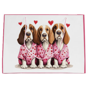 Valentines Day Basset Hound Dogs Large Gift Bag