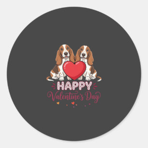 Valentine's Day Basset Hound Floral Dog Classic Round Sticker
