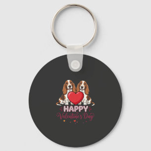 Valentine's Day Basset Hound Floral Dog Key Ring