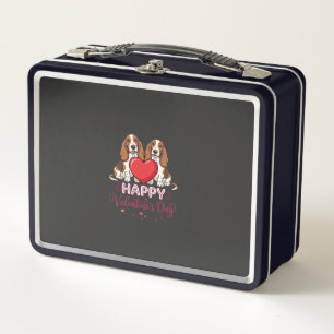 Valentine's Day Basset Hound Floral Dog Metal Lunch Box