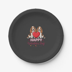 Valentine's Day Basset Hound Floral Dog Paper Plate