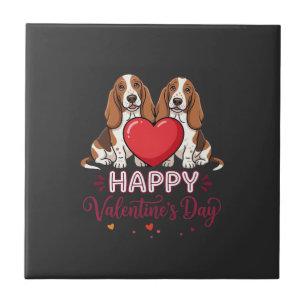 Valentine's Day Basset Hound Floral Dog Tile