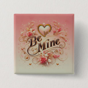 Valentine's Day Be Mine Design with Heart, Quote 15 Cm Square Badge