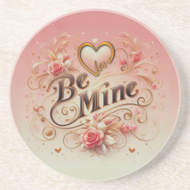 Valentine's Day Be Mine Design with Heart, Quote Coaster (Front)