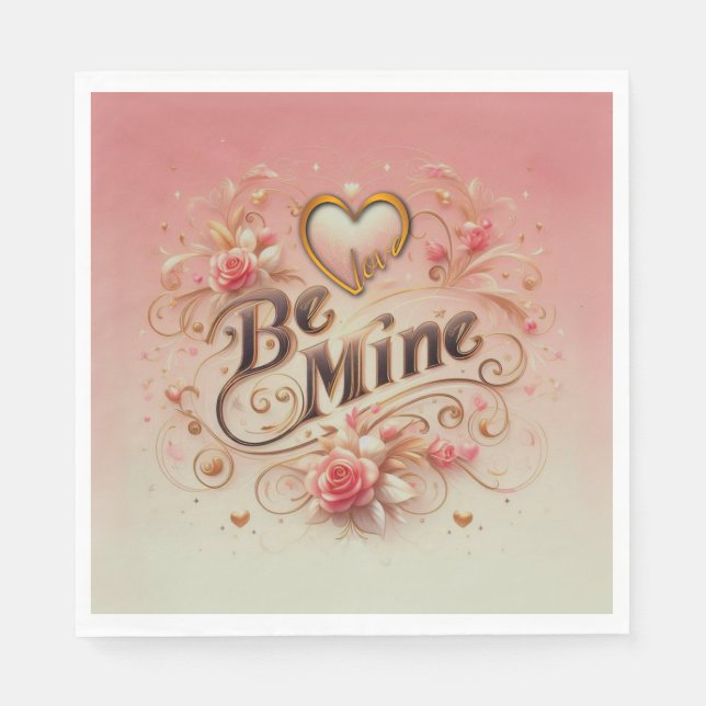 Valentine's Day Be Mine Design with Heart, Quote Napkin (Front)
