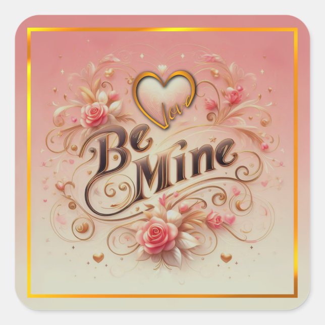 Valentine's Day Be Mine Design with Heart, Quote Square Sticker (Front)
