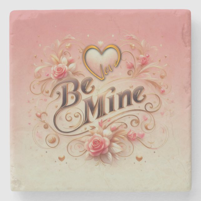 Valentine's Day Be Mine Design with Heart, Quote Stone Coaster (Front)