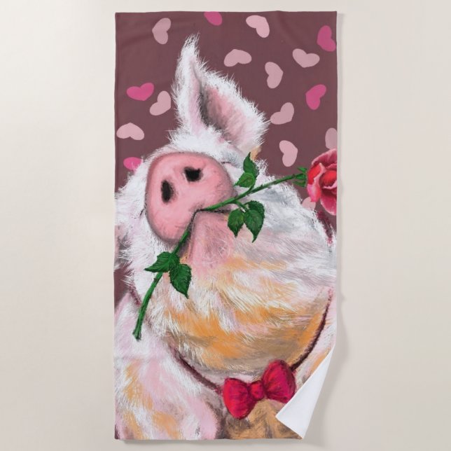 Valentine's Day Beach Towel Gift Gentleman Pig (Front)