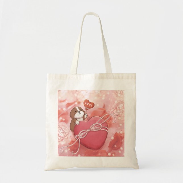 Valentine's Day: Beagle, Heart & Lights Tote Bag (Front)