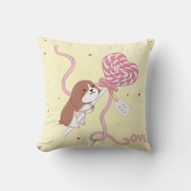 Valentine's Day: Beagle & Lollipop Cushion (Front)