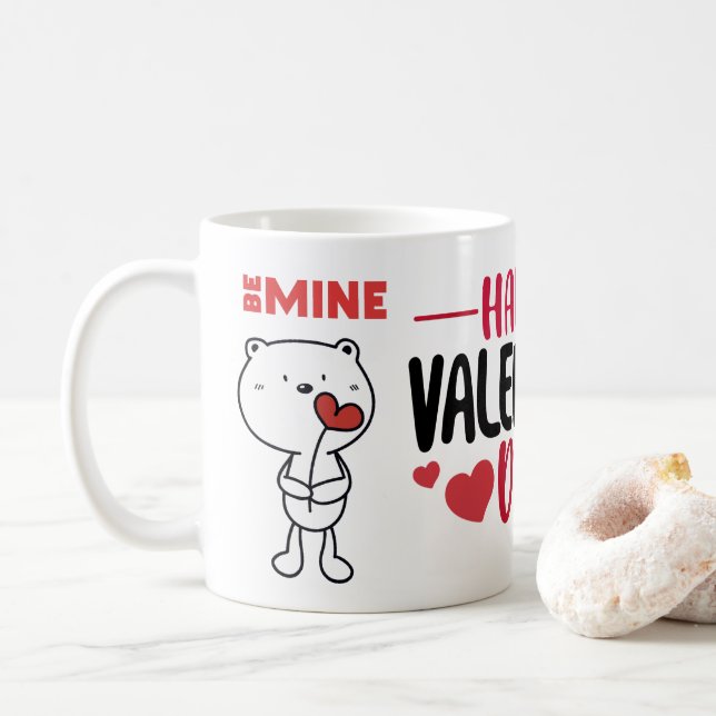 Valentine's Day Bear Love Heart Coffee Mug (With Donut)