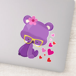 Valentine's Day Bear, Purple Bear, Glasses, Hearts