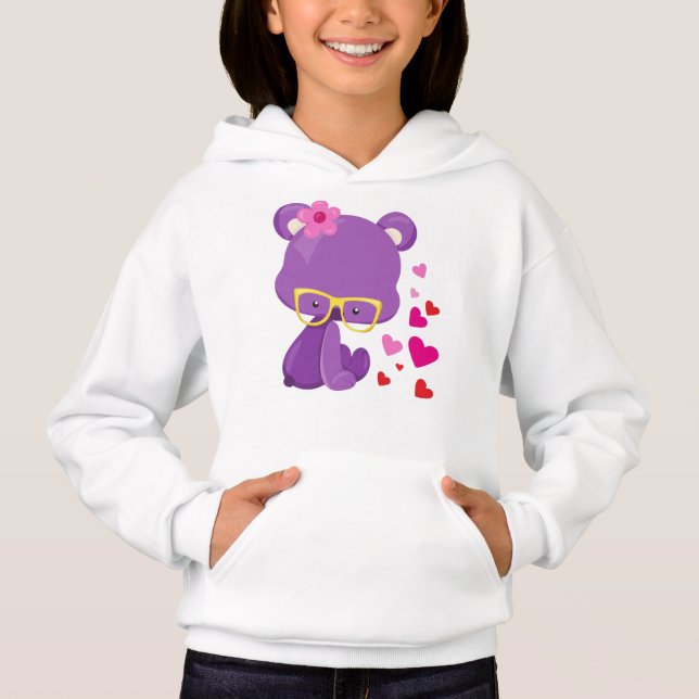 Valentine's Day Bear, Purple Bear, Glasses, Hearts (Front)