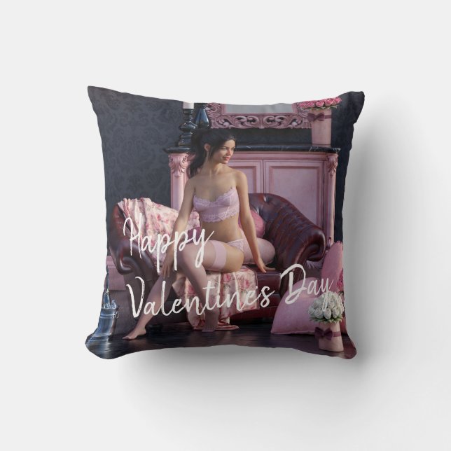 Valentine's Day Beauty in Lingerie on the Couch Cushion (Front)