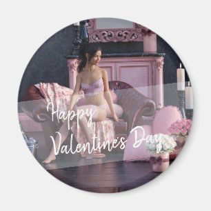 Valentine's Day Beauty in Lingerie on the Couch Magnet
