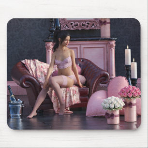 Valentine's Day Beauty in Lingerie on the Couch Mouse Pad