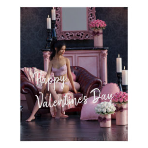 Valentine's Day Beauty in Lingerie on the Couch Poster