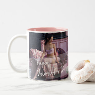 Valentine's Day Beauty in Lingerie on the Couch Two-Tone Coffee Mug
