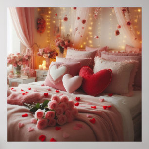 Valentine's Day Bedroom Decorated With Hearts on a Poster