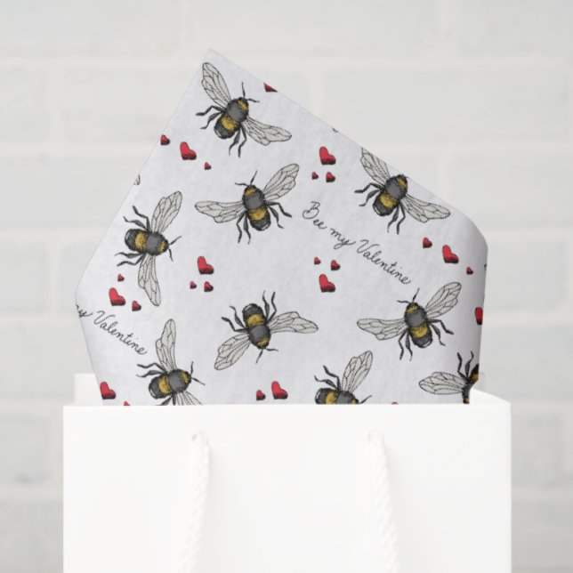 Valentine's Day Bee Mine Bees and Hearts Pattern Tissue Paper (Gift Bag)
