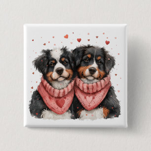 Valentines Day Bernese Mountain Dogs 15 Cm Square Badge