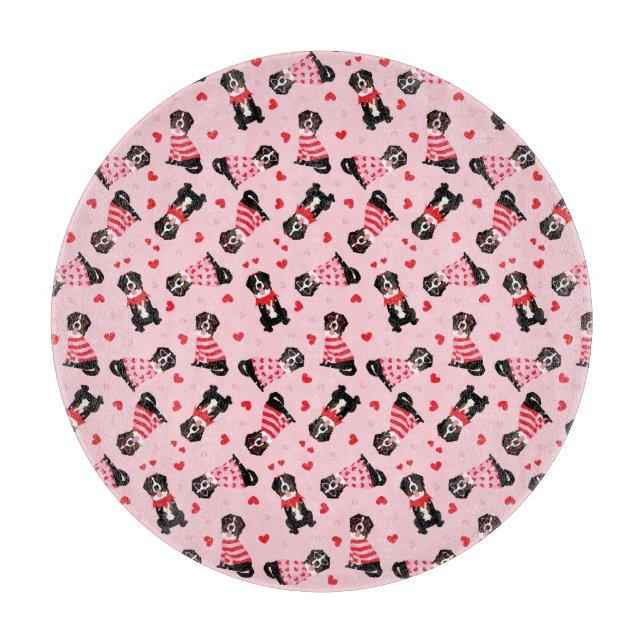 Valentines Day Bernese Mountain Dogs Cutting Board (Front)