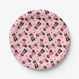 Valentines Day Bernese Mountain Dogs Paper Plate