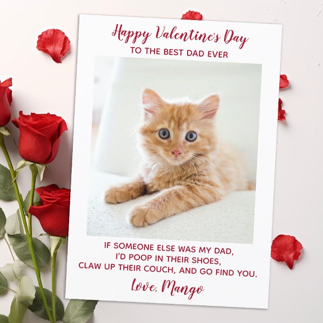 Valentines Day Best Dad Ever Custom Pet Cat Photo Holiday Card (Creator Uploaded)