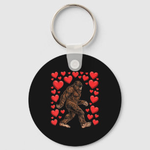 Valentines Day Bigfoot Red Hearts Funny Sasquatch  Key Ring