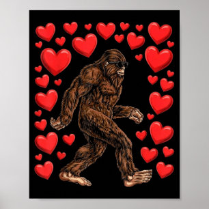 Valentines Day Bigfoot Red Hearts Funny Sasquatch  Poster