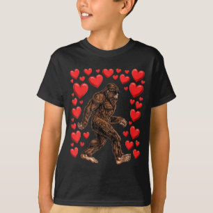 Valentines Day Bigfoot Red Hearts Funny Sasquatch T-Shirt