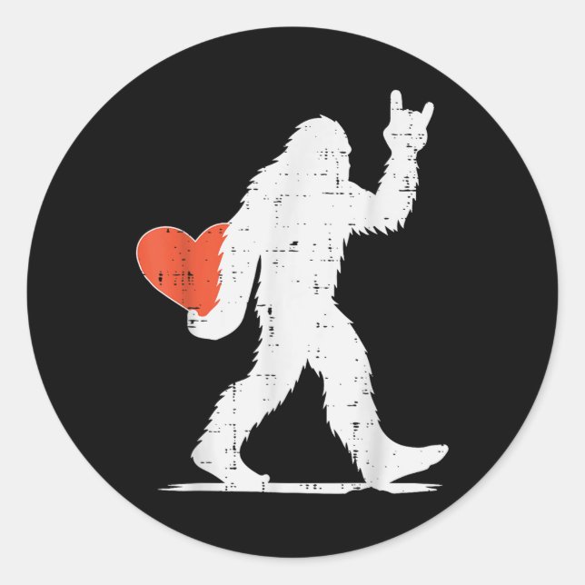 Valentines Day Bigfoot Rock Heart Sasquatch Women  Classic Round Sticker (Front)