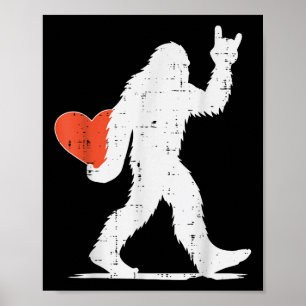 Valentines Day Bigfoot Rock Heart Sasquatch Women Poster