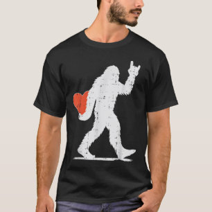 Valentines Day Bigfoot Rock Heart Sasquatch Women T-Shirt