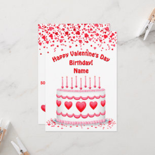Valentine's Day Birthday Cake Custom Candles Flat Card
