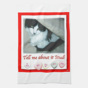 Valentine's Day Black and White Cat Tea Towel
